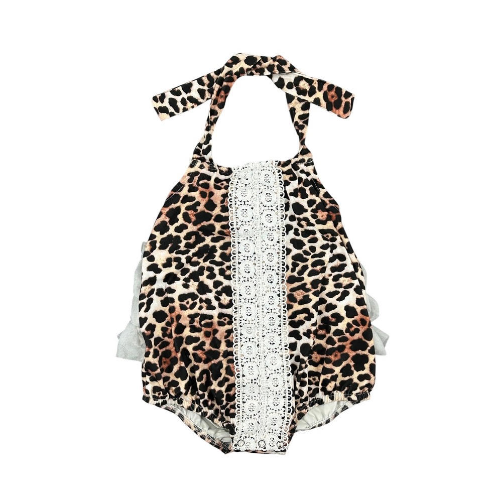 Marie Nicole Leopard Halter Romper Lace Ruffle Tulle‎ 12-18M